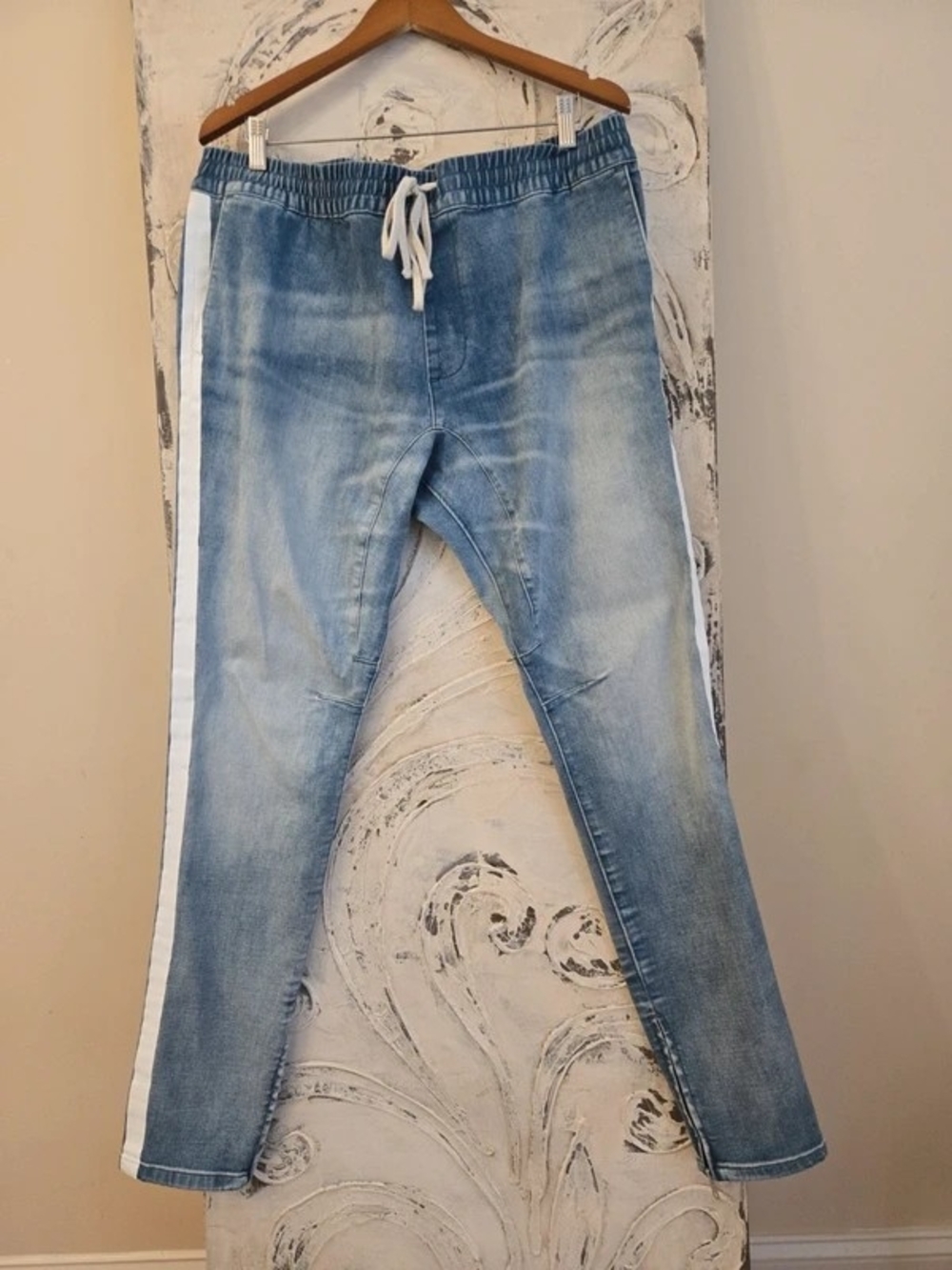 PacSun Light Blue Slim Denim Jogger Jeans with White Side Stripe